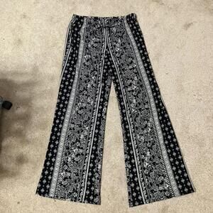 Obsession Womens Wide Leg Pull On Black White Patterned Stretch Pant Size Medium
